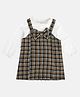 MINI KLUB Cotton Checked Bow Applique Dungaree Dress With Full Puffed Sleeves Solid Top - Black & Off White