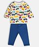 MINI KLUB Cotton Three Fourth Sleeves Car Printed Tee & Pant Set - White & Blue
