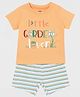 MINI KLUB Cotton Half Sleeves Little Garden Lover Text Printed Tee & Shorts Set - Peach & White
