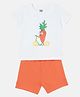 MINI KLUB Cotton Half Sleeves Carrot Printed Tee & Shorts Set - White & Coral