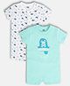 MINI KLUB Cotton Pack Of 2 Half Sleeves Ship & Captain Text Printed Rompers - White & Blue