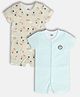 MINI KLUB Cotton Pack Of 2 Half Sleeves Teddy Bear Printed & Striped Rompers -Beige & Blue