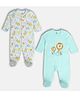 MINI KLUB Cotton Pack Of 2 Full Sleeves Animals & Happiness Text Printed Sleepsuits - Blue & Grey