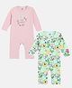 MINI KLUB Cotton Pack Of 2 Full Sleeves Floral & Want Cuddles Text Printed Rompers  - Pink & Blue