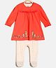 MINI KLUB Cotton Full Sleeves Floral Printed Sleepsuit - Pink & Red