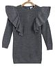 MINI KLUB Cotton Knit Full Sleeves Ruffle Detailed Dress - Silver