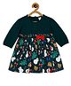 MINI KLUB Cotton Knit Full Puffed Sleeves Socks & Snow Man Printed Dress - Green