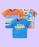 Babyhug Cotton Knit Half Sleeves T-Shirts with Beach Theme Text Prints & Stripes Pack of 3 - Blue & Orange