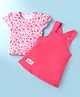 Doreme Single Jersey Knit Knee Length Solid Color Frock with Half Sleeves Floral Printed Top - Dark Pink