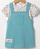 Doreme Single Jersey Knit Puffed Sleeves T-Shirt & Pinafore With Floral Print - Teal Blue