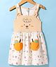 Doreme Single Jersey Knit  Sleeveless Frock With Bear Print & Ear Applique - Tan & White