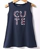 Doreme Single Jersey Knit Sleeveless Frock With Cute Text Print - Navy Blue