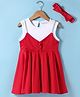 Doreme Single Jersey Knit Sleeveless Solid Frock with Headband - White & Red