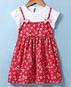 Doreme Single Jersey Knit Half Sleeves Frock With Floral Print - Red & White