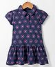Doreme Single Jersey Knit Half Sleeves Frock Heart Print - Navy Blue