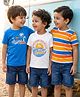 Babyhug Cotton Knit Half Sleeves T-Shirts with Beach Theme Print & Stripes Pack of 3 - Multicolor