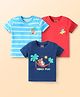 Babyhug Cotton Knit Half Sleeves T-Shirts With Stripes & Bear & Beach Fun Text Print Pack Of 3 - Light Blue Navy Blue & Red