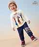 Babyhug Disney Single Jersey Knit Full Sleeves T-Shirt & Track Pant Set with Mickey Mouse Graphics - White & Navy Blue
