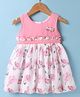 Tweetoons Woven Sleeveless Frock with Floral Print & Frill Detailing - White & Pink