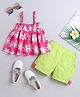 Twetoons Knit Sleeveless Top & Shorts Set with Floral Print - Pink & Neon Green