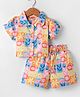 Tweetoons Woven Half Sleeves Front Open Top & Shorts Co-Ord Set With Floral Print & Peter Pan Collar - Multicolor