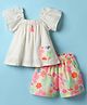 Tweetoons Woven Half Sleeves Top & Shorts Set With Floral Print - White