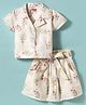 Tweetoons Woven Half Sleeves Front Open Top & Skirt Co-Ord Set With Floral Print - Peach
