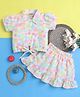 Tweetoons Woven Half Puffed Sleeves Co-ords Tie & Dye Collared Top & Skirt Set - Multicolor