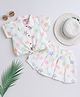 Tweetoons Woven Half Sleeves Floral Printed Shirt Style Top & Skirt Set - White & Pink