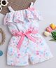 Tweetoons Knit Cold Shoulder Sleeves Printed Jumpsuit With Bow Applique - Pink
