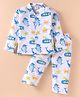 Mini Taurus Cotton Woven Full Sleeves Night Suit With Sea Animals Print - Blue & White