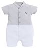 BABY GO Cotton Half Sleeves Self Design & Striped Romper - Grey