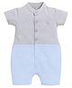 BABY GO Cotton Half Sleeves Self Design & Striped Romper - Sky Blue