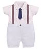 BABY GO Cotton Half Sleeves Striped Suspender Mock Style Romper - Grey