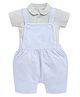 BABY GO Cotton Half Sleeves Solid Dungaree With Striped Polo Tee - Sky Blue