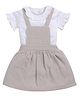BABY GO Cotton Half Frill Sleeves Solid Pinafore Dress With Top - Beige