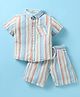 CUCUMBER Cotton Woven Half Sleeves Striped Shirt & Shorts Set - White