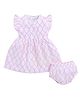 BABY GO Cotton Cap Sleeves Geometric Printed Dress With Bloomer Set - White & Pink