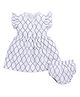 BABY GO Cotton Cap Sleeves Geometric Printed Dress With Bloomer Set - White & Black