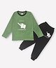 Kiwi Cotton Full Sleeves Elephant Printed Tee & Pant Set - Olive Green
