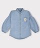 Kiwi Full Volume Sleeves Teddy Patch Embroidered Washed Denim Shirt - Blue