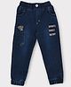 Kiwi Behaved Text Embroidered Washed Denim Jeans - Blue