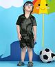 Polka Tots Cotton Half Sleeves Brush Printed Shirt With Coordinating Shorts Set - Black