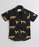 Polka Tots Cotton Half Sleeves Leopard Printed Shirt - Black
