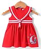 ToffyHouse Sleeveless Sailor Neck Frock With Boat & Teddy Bear Embroidery - Red