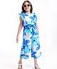 OLLINGTON ST. Woven Printed Co-Ord Set Of Flutter Sleeves Top & Culottes With Self Fabric Belt - Blue