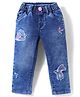 Olio Kids Full Length Washed Denim Jeans with Patch Detailing - Light Blue
