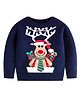 Little Surprise Box Christmas Theme Cotton Knitted Full Sleeves Reindeer Designed Cardigan - Navy Blue