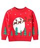 Little Surprise Box Christmas Theme Cotton Knitted Full Sleeves Reindeers Designed Cardigan - Red