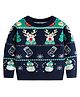 Little Surprise Box Christmas Theme Cotton Knitted Full Sleeves Reindeer Designed Cardigan - Navy Blue